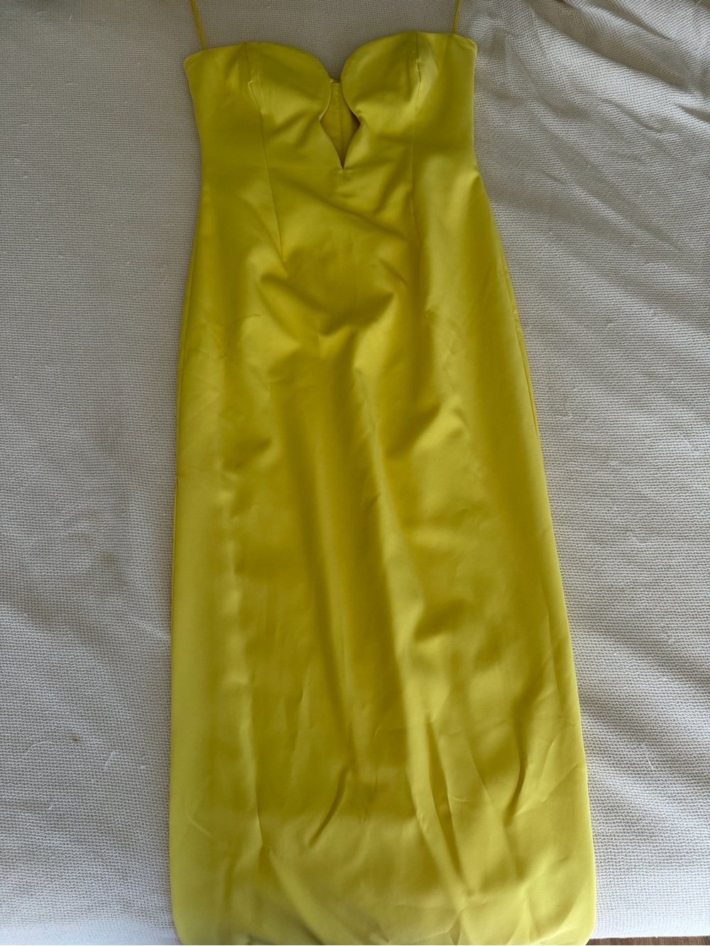 Bardot Revolve Eleni Strapless Yellow Midi Dress with Front Cutout Wedding Guest - Picture 8 of 9
